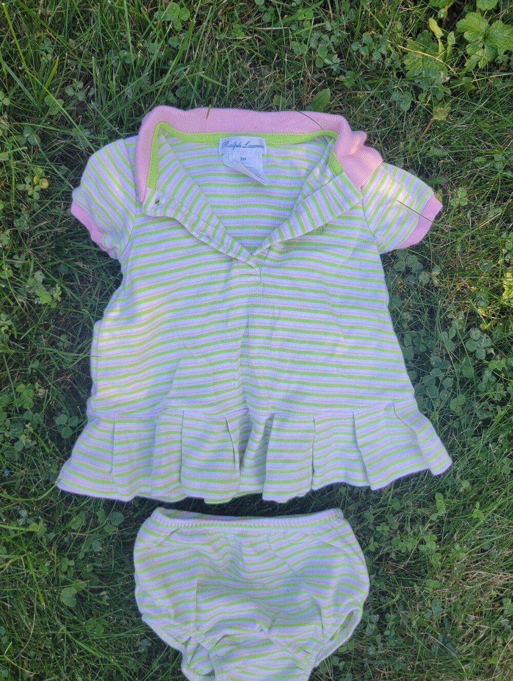 Ralph Lauren Pink & Lime Striped Polo Dress with Bloomers